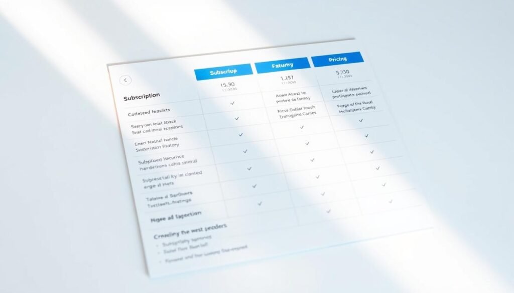 a detailed, high-resolution image of a SetApp pricing and plans table, showcasing the different subscription options and their corresponding features. The table is displayed on a clean, minimal background, with a soft, warm lighting that highlights the clarity and legibility of the information. The layout is visually appealing, with clear, well-organized columns and rows, and the overall design conveys a sense of professionalism and trustworthiness. The image should effectively communicate the range of SetApp's pricing and plan options, allowing the viewer to easily understand the value proposition and make an informed decision.