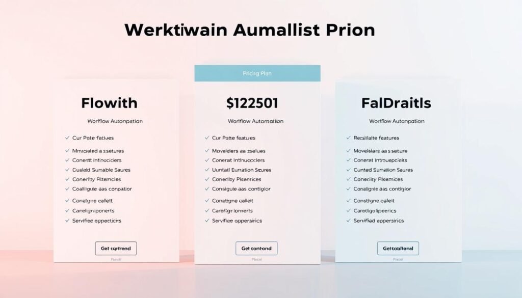 A clean, minimalist table displaying Flowith's workflow automation pricing plans, with bold headings and clear pricing details against a soft, pastel-toned background. In the foreground, three distinct plan tiers are showcased, each with its own set of features and capabilities, presented in a way that is both informative and visually appealing. The lighting is soft and diffused, creating a sense of depth and dimension, while the camera angle is slightly elevated to provide an overview of the entire layout. The overall mood is one of professionalism and clarity, guiding the viewer through the available options in a concise and user-friendly manner.