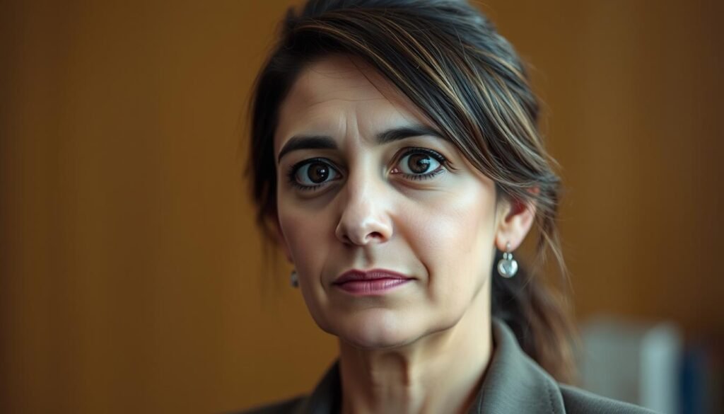 A thoughtful, well-lit portrait of Hajar Mousannif, an associate professor at Cadi Ayyad University. Her intelligent gaze and serious expression convey her dedication to her work. The soft lighting from the left side highlights the planes of her face, creating a sense of depth and dimensionality. The background is slightly blurred, placing the focus on her face and upper body. Her professional attire, such as a collared shirt or blazer, reinforces her academic and scholarly persona. The composition is carefully balanced, with Hajar positioned slightly off-center to create a natural and compelling image.