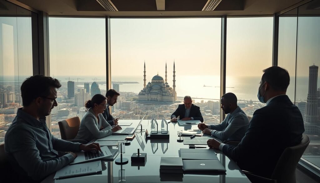 A bustling venture capital office overlooking the vibrant cityscape of Casablanca, Morocco. In the foreground, a team of analysts pore over financial data and market trends, their expressions focused and determined. The middle ground features a sleek, modern conference table where executives discuss investment opportunities, the warm glow of sunlight filtering through large windows. In the background, the iconic Hassan II Mosque and the sparkling Atlantic Ocean create a picturesque setting, reflecting Morocco's rich history and promising future. The atmosphere exudes a sense of innovation, growth, and the country's rising status as a hub for entrepreneurship and investment. A bustling venture capital office overlooking the vibrant cityscape of Casablanca, Morocco. In the foreground, a team of analysts pore over financial data and market trends, their expressions focused and determined. The middle ground features a sleek, modern conference table where executives discuss investment opportunities, the warm glow of sunlight filtering through large windows. In the background, the iconic Hassan II Mosque and the sparkling Atlantic Ocean create a picturesque setting, reflecting Morocco's rich history and promising future. The atmosphere exudes a sense of innovation, growth, and the country's rising status as a hub for entrepreneurship and investment.