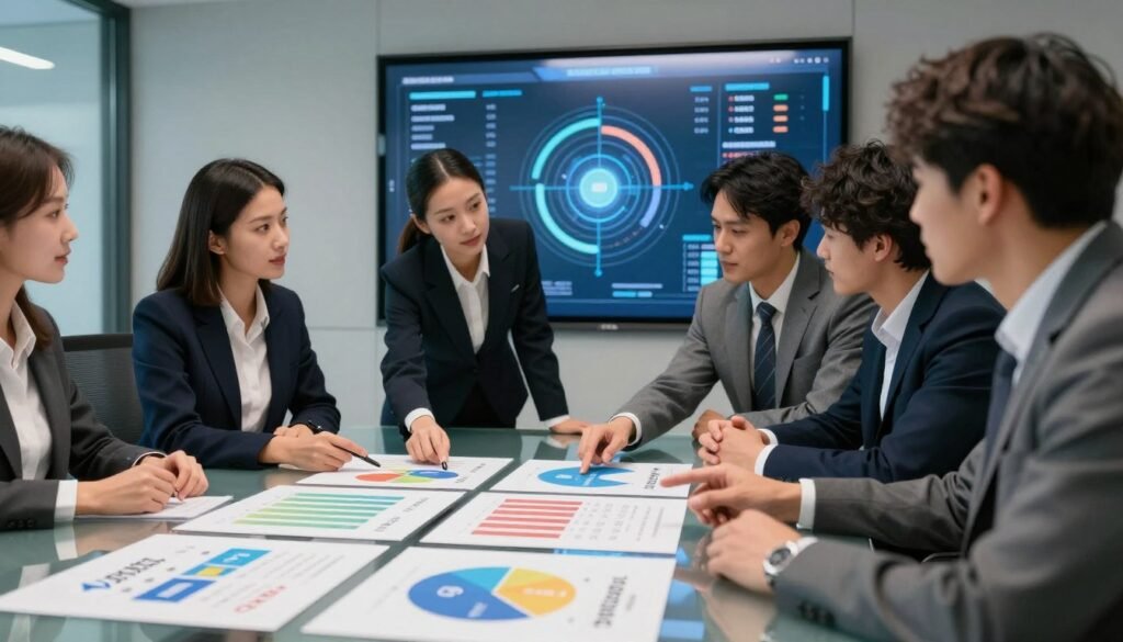 A high-tech comparison scene showcasing business formation service competitors in a sleek, modern conference room. In the foreground, a glass table is covered with colorful graphs and charts representing different companies like Doola, adorned with their logos, indicating features and pricing. In the middle, a diverse group of professionals in business attire — a woman in a smart blazer, a man wearing a tie, and another dressed in a smart casual outfit — engage in a discussion, pointing at the charts with focused expressions. The background features a large digital screen displaying comparison metrics in a dynamic layout, illuminated by soft, ambient light. The overall atmosphere is collaborative and strategic, highlighting the competitive landscape in a professional setting, captured with a moderate depth of field. A high-tech comparison scene showcasing business formation service competitors in a sleek, modern conference room. In the foreground, a glass table is covered with colorful graphs and charts representing different companies like Doola, adorned with their logos, indicating features and pricing. In the middle, a diverse group of professionals in business attire — a woman in a smart blazer, a man wearing a tie, and another dressed in a smart casual outfit — engage in a discussion, pointing at the charts with focused expressions. The background features a large digital screen displaying comparison metrics in a dynamic layout, illuminated by soft, ambient light. The overall atmosphere is collaborative and strategic, highlighting the competitive landscape in a professional setting, captured with a moderate depth of field.