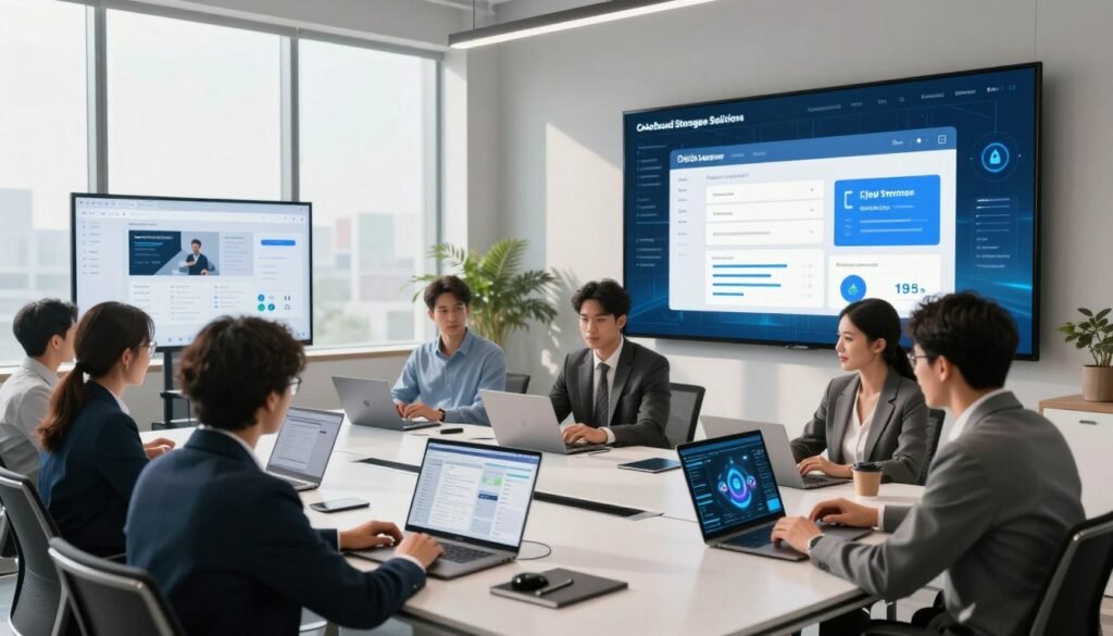 A sleek, modern office environment showcasing advanced web hosting functionalities. In the foreground, a diverse group of professionals in business attire is engaged around a high-tech conference table with laptops displaying complex data analytics and website designs. The middle ground features large digital screens showing seamless integrations with various applications and tools. Bright, natural lighting floods through floor-to-ceiling windows, casting soft shadows that enhance the innovative atmosphere. In the background, a sophisticated digital display highlights cloud storage solutions and advanced security features. The overall mood radiates collaboration, innovation, and cutting-edge technology, reflecting the essence of comprehensive website creation. Use a wide-angle lens to capture the full scope of the environment, ensuring a dynamic perspective. A sleek, modern office environment showcasing advanced web hosting functionalities. In the foreground, a diverse group of professionals in business attire is engaged around a high-tech conference table with laptops displaying complex data analytics and website designs. The middle ground features large digital screens showing seamless integrations with various applications and tools. Bright, natural lighting floods through floor-to-ceiling windows, casting soft shadows that enhance the innovative atmosphere. In the background, a sophisticated digital display highlights cloud storage solutions and advanced security features. The overall mood radiates collaboration, innovation, and cutting-edge technology, reflecting the essence of comprehensive website creation. Use a wide-angle lens to capture the full scope of the environment, ensuring a dynamic perspective.