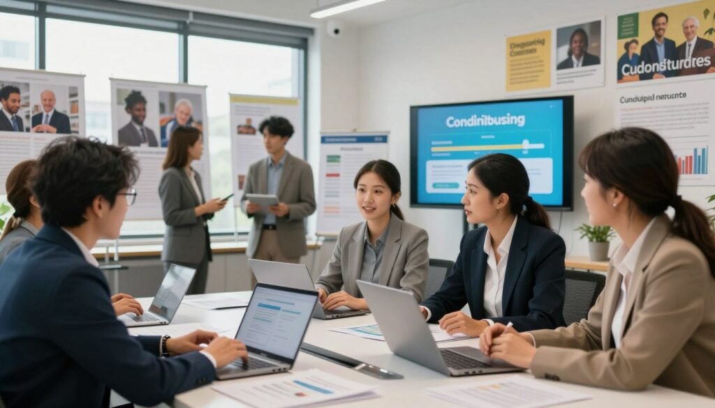 A vibrant scene illustrating the role of contributors in crowdfunding, featuring diverse individuals actively engaged in a collaborative meeting. In the foreground, a group of three professionals in business attire discuss ideas, with laptops and project proposal documents spread out on a modern conference table. The middle ground shows various posters highlighting project concepts and a digital display showing funding progress. In the background, a wall adorned with inspirational crowdfunding success stories adds depth to the space. Soft, natural lighting filters through large windows, casting an inviting glow. The atmosphere is dynamic and collaborative, capturing the essence of teamwork and shared goals in the crowdfunding landscape. The focus is on unity and enthusiasm for community-driven projects. A vibrant scene illustrating the role of contributors in crowdfunding, featuring diverse individuals actively engaged in a collaborative meeting. In the foreground, a group of three professionals in business attire discuss ideas, with laptops and project proposal documents spread out on a modern conference table. The middle ground shows various posters highlighting project concepts and a digital display showing funding progress. In the background, a wall adorned with inspirational crowdfunding success stories adds depth to the space. Soft, natural lighting filters through large windows, casting an inviting glow. The atmosphere is dynamic and collaborative, capturing the essence of teamwork and shared goals in the crowdfunding landscape. The focus is on unity and enthusiasm for community-driven projects.