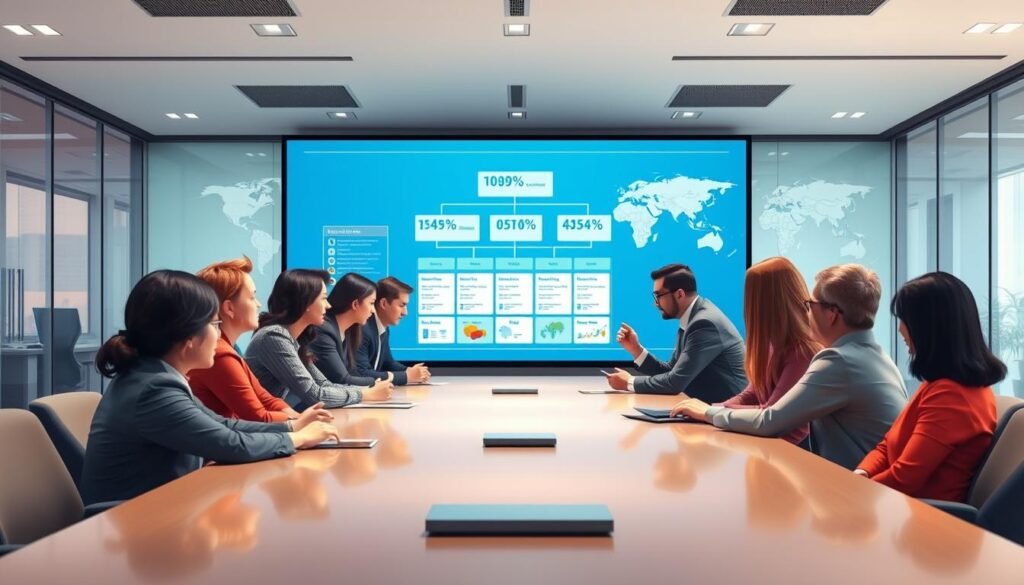 A detailed illustration depicting the internal workings and organizational structure of the World Health Organization (WHO). In the foreground, a diverse group of professionals in business attire collaborates around a modern conference table, engaged in a strategic discussion, illustrating teamwork and focus. In the middle, a large electronic screen displays an organizational chart and health statistics, conveying data-driven decision-making. The background features a sophisticated office environment with glass walls and world maps, symbolizing global health. Soft, natural lighting illuminates the scene, creating a professional and inviting atmosphere. A slight low-angle perspective enhances the significance of the meeting, emphasizing leadership and collaboration within an international health organization. A detailed illustration depicting the internal workings and organizational structure of the World Health Organization (WHO). In the foreground, a diverse group of professionals in business attire collaborates around a modern conference table, engaged in a strategic discussion, illustrating teamwork and focus. In the middle, a large electronic screen displays an organizational chart and health statistics, conveying data-driven decision-making. The background features a sophisticated office environment with glass walls and world maps, symbolizing global health. Soft, natural lighting illuminates the scene, creating a professional and inviting atmosphere. A slight low-angle perspective enhances the significance of the meeting, emphasizing leadership and collaboration within an international health organization.