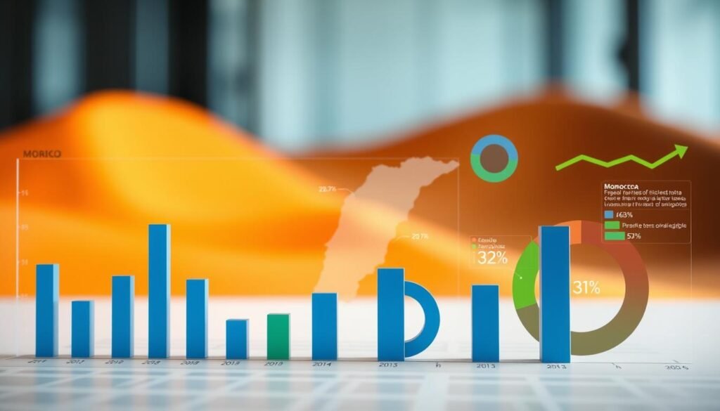 A visually compelling infographic depicting the key results of a survey in Morocco for 2026, capturing data trends and analysis. In the foreground, bold bar graphs and pie charts illustrate statistical data with vibrant colors like blue and green, representing positive trends. The middle ground features a stylized map of Morocco, overlaid with transparent data layers that showcase key regional insights. In the background, a soft gradient of warm desert colors, symbolizing the cultural richness of Morocco, creates an inviting atmosphere. The lighting is bright and professional, highlighting the data without overwhelming the viewer. The mood is analytical yet optimistic, reflecting growth and progress. The composition is clean, modern, and suitable for a professional audience. A visually compelling infographic depicting the key results of a survey in Morocco for 2026, capturing data trends and analysis. In the foreground, bold bar graphs and pie charts illustrate statistical data with vibrant colors like blue and green, representing positive trends. The middle ground features a stylized map of Morocco, overlaid with transparent data layers that showcase key regional insights. In the background, a soft gradient of warm desert colors, symbolizing the cultural richness of Morocco, creates an inviting atmosphere. The lighting is bright and professional, highlighting the data without overwhelming the viewer. The mood is analytical yet optimistic, reflecting growth and progress. The composition is clean, modern, and suitable for a professional audience.